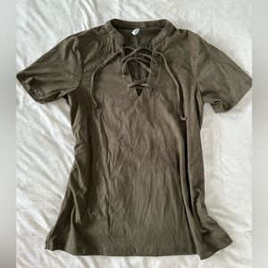 Suede Lace Up Tee